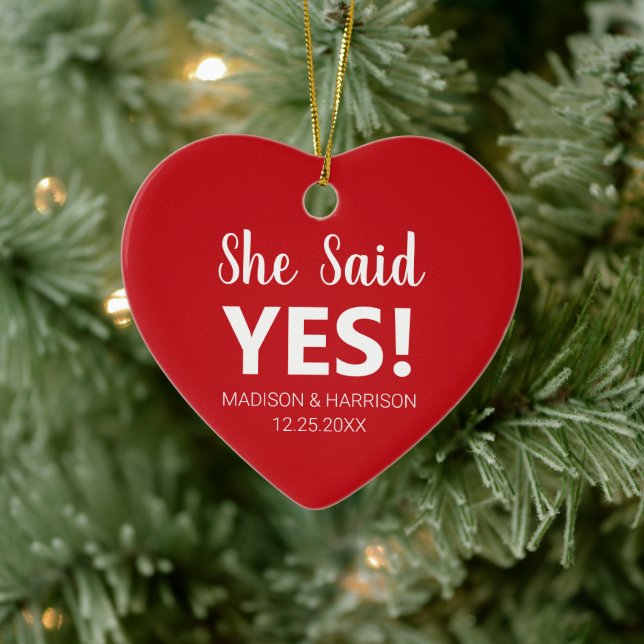 Sie sagte Yes custom Foto Verlobung Weihnachten Keramik Ornament (Baum)