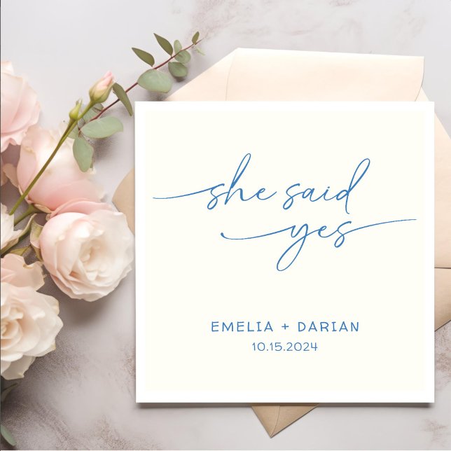 Sie sagte Yes Engagement Party Dusty Blue Serviette (Von Creator hochgeladen)