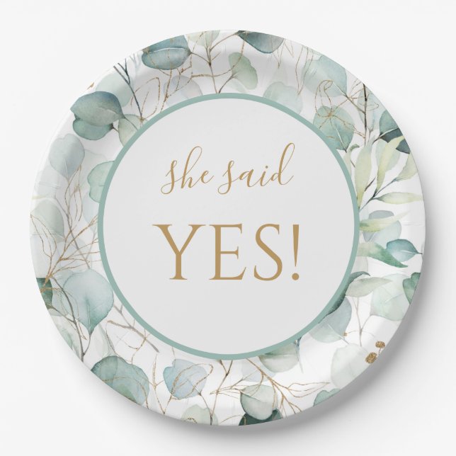 Sie sagte Yes Paper Teller Eucalyptus Brautparty (Vorderseite)