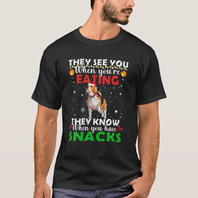Sie sehen dich essen Weihnachtsmann Santa Beagl T-Shirt (Vorderseite)