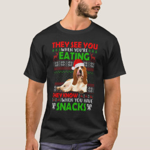 Sie sehen dich, wenn du Basset Hound Santa isst T-Shirt