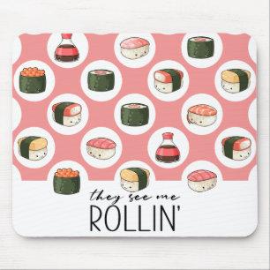 Sie sehen Me Rollin' Kawaii Fun Sushi Rolls & Dots Mousepad