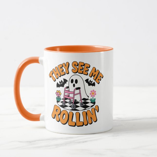 Sie sehen mich rollen Funny Ghost Walker Zitat Tasse (Links)