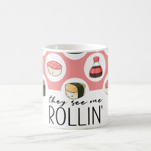 Sie sehen mich rollende Kawaii lustige Sushi-Röllc Kaffeetasse