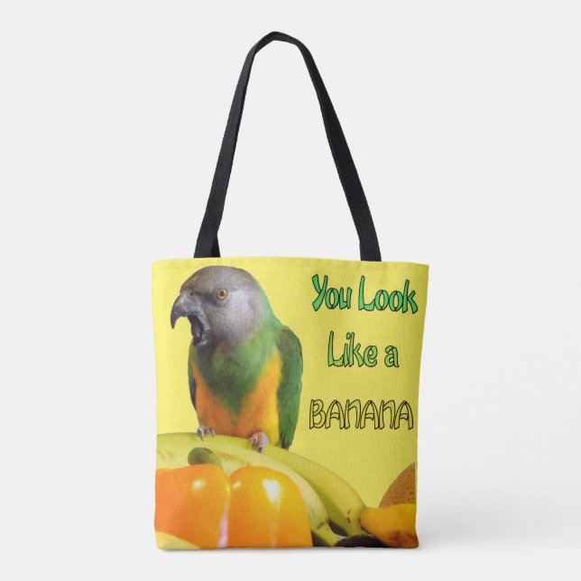 Sie sehen wie ein Bananen-Senegalpapagei und Tasche (Rückseite)