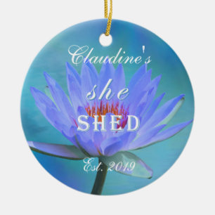 Sie Shed Shades of Blue Water Lily Weihnachten Keramik Ornament