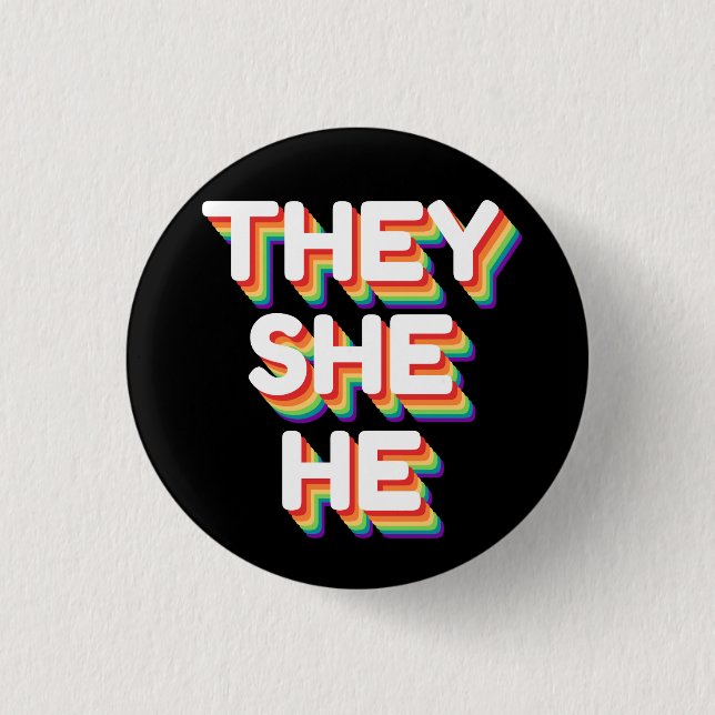 Sie/sie/Er Pronouns Rainbow 3D Retro Button (Vorderseite)