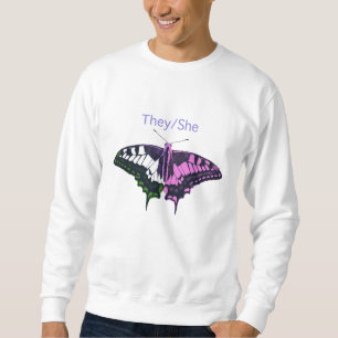 Sie/sie Frack-Schmetterling ohne Binärflagge Sweatshirt