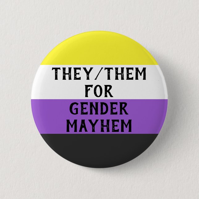 Sie/Sie für Gender Mayhem Button (auf Enby-Flag) (Vorderseite)