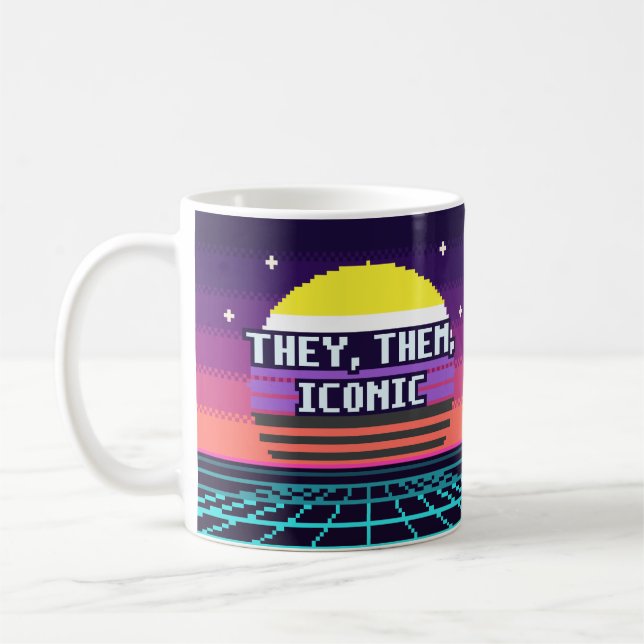 Sie, Sie, Ikonische nichtbinäre Pride-Pixel-Tasse Kaffeetasse (Links)