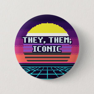 Sie, Sie, Ikonischer nichtbinärer Pride-Pixel-Butt Button