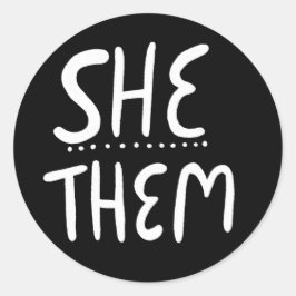 SIE / SIE Pronouns Black Handlettering Set von Runder Aufkleber