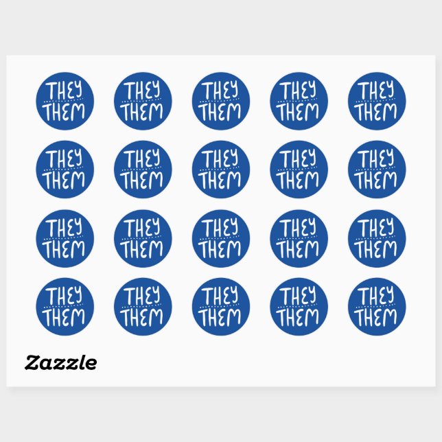 SIE / SIE Pronouns Blue Handlettering Set von Runder Aufkleber (Blatt)