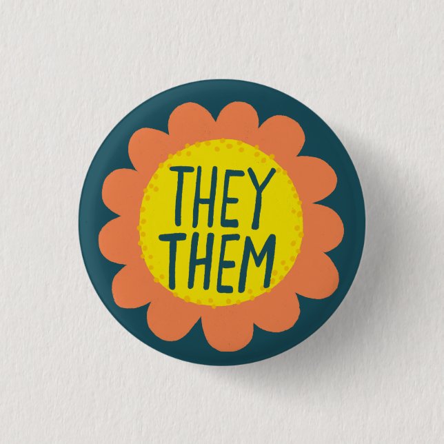SIE / SIE Pronouns Blume Pride Handschrift Button (Vorderseite)