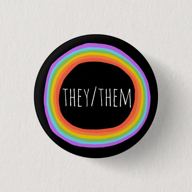 Sie/sie Pronouns farbenfrohe Rainbow Circle Black Button (Vorderseite)