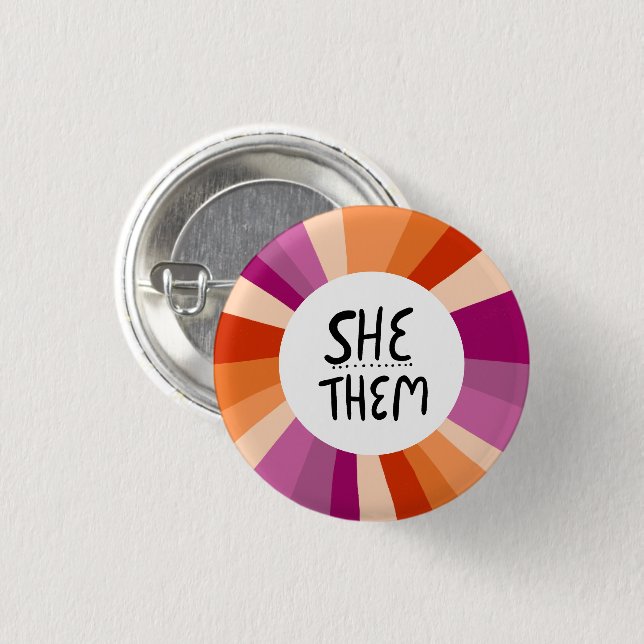 Sie/sie Pronouns farbenfroher Circle Lesbian Pride Button (Vorne & Hinten)