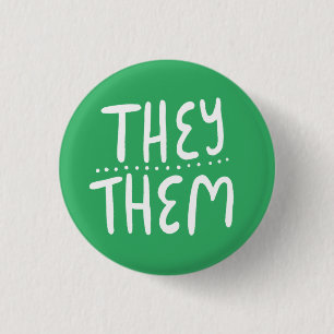 Sie/sie Pronouns Green Handlettering Minimal Button