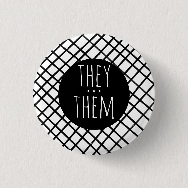 Sie/sie Pronouns Handmade Grid Schwarz-weiß Button (Vorderseite)