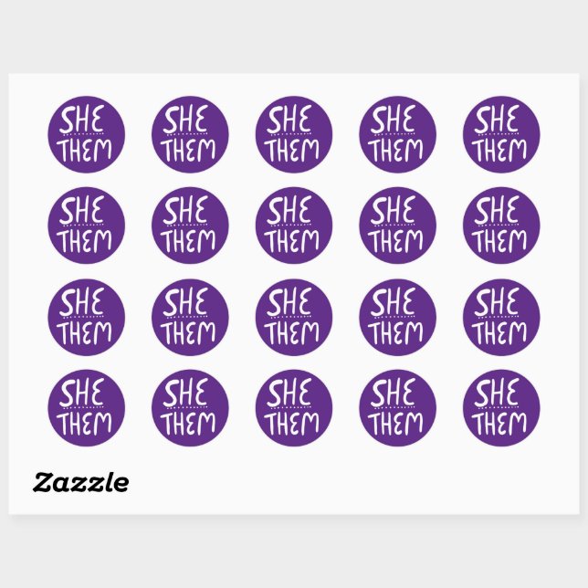 SIE / SIE Pronouns Lila Handschrift Set von Runder Aufkleber (Blatt)
