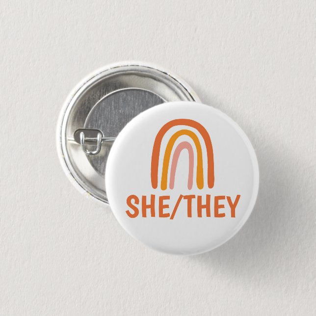 SIE/SIE Pronouns Orange Pink Rainbow Button (Vorne & Hinten)