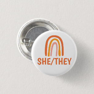 SIE/SIE Pronouns Orange Pink Rainbow Button