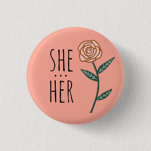 SIE/SIE Pronouns Pink Rose CUSTOM Button