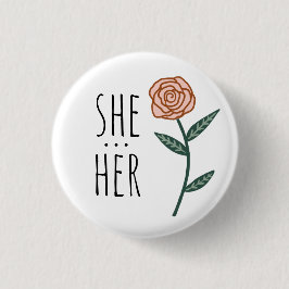 SIE/SIE Pronouns Pink Rose CUSTOM Button