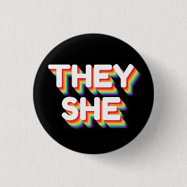 Sie/sie Pronouns Rainbow 3D Retro Button