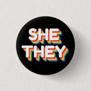 Sie/sie Pronouns Rainbow 3D Retro Button