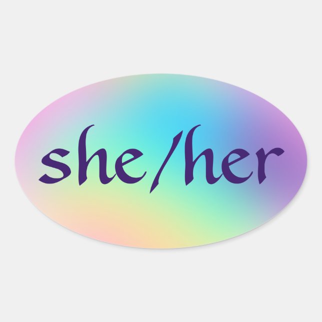 "Sie/sie" Pronouns Rainbow Gradient Oval Sticker (Vorderseite)