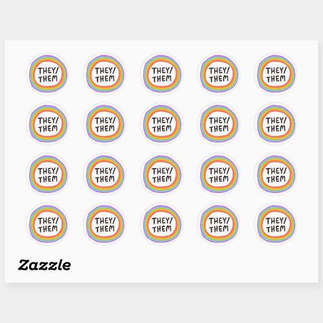 SIE / SIE Pronouns Rainbow Handlettering Set von Runder Aufkleber (Blatt)