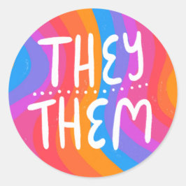Sie/sie Pronouns Rainbow Handschrift Blatt Runder Aufkleber