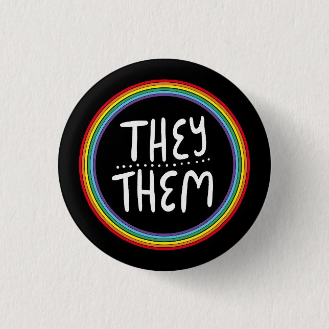 Sie/sie Pronouns Rainbow Handschrift Minimal Button (Vorderseite)