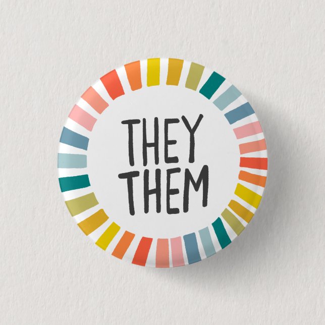 Sie / sie Pronouns Rainbow Handschrift Stolz Button (Vorderseite)