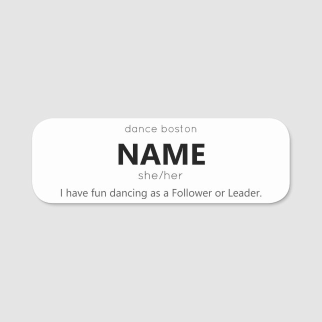 sie/sie - WCS, sowohl Follower- als auch Leader-Na Namensschild (Vorderseite)