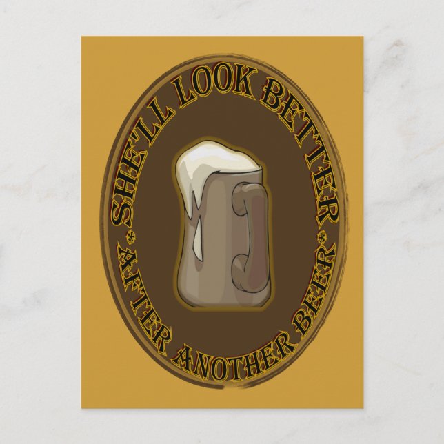 SIE SIEHT NACH EINEM ANDEREN BIER BESSER AUS POSTKARTE (Vorderseite)