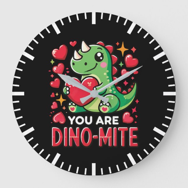 Sie sind Dino-Mite - Niedlicher Dinosaurier Valent Große Wanduhr (Vorderseite)