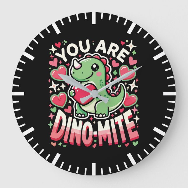 Sie sind Dino-Mite - Niedlicher Dinosaurier Valent Große Wanduhr (Vorderseite)