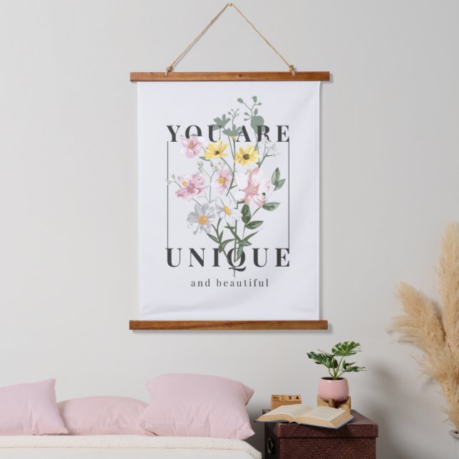 Sie sind ein einzigartiger floraler Slogan Wandteppich Mit Holzrahmen (Schlafzimmer)