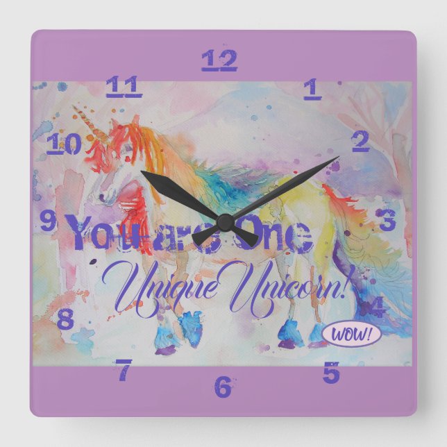 Sie sind ein einzigartiges Einhorn! Quadratische Wanduhr (Vorderseite)