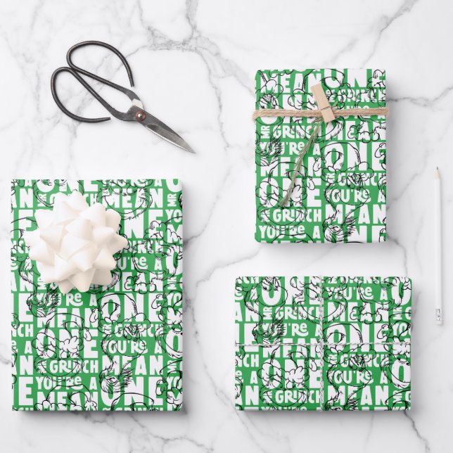Sie sind ein Gemeines, Mr. Grinch Green Pattern Geschenkpapier Set (Vorderseite)