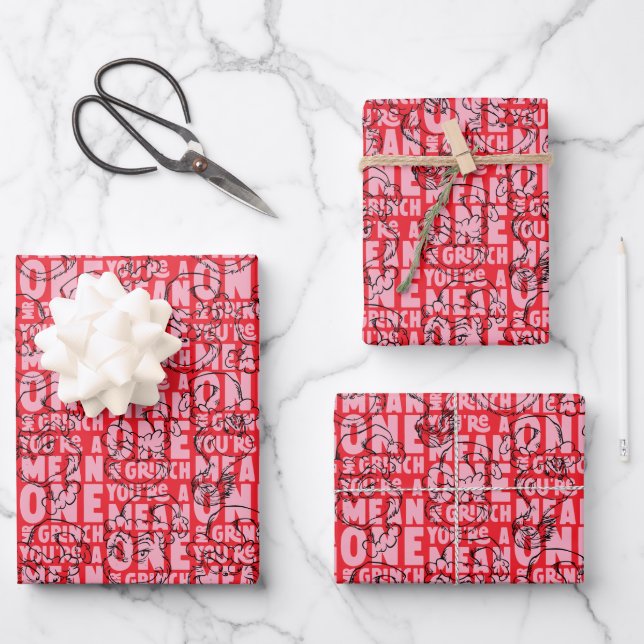 Sie sind ein Gemeines Mr. Grinch Red Pattern Geschenkpapier Set (Vorderseite)
