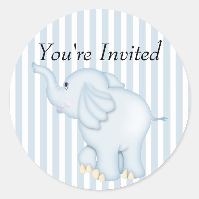 Sie sind eingeladen Blue Elephant Baby Dusche Runder Aufkleber (Vorderseite)