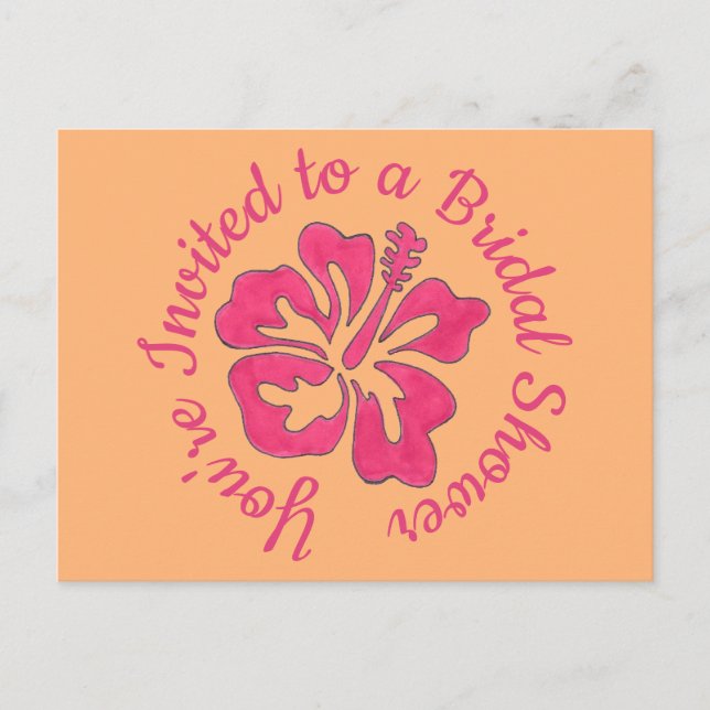 Sie sind eingeladen Brautparty Pink Hibiskus Blume Einladungspostkarte (Vorderseite)