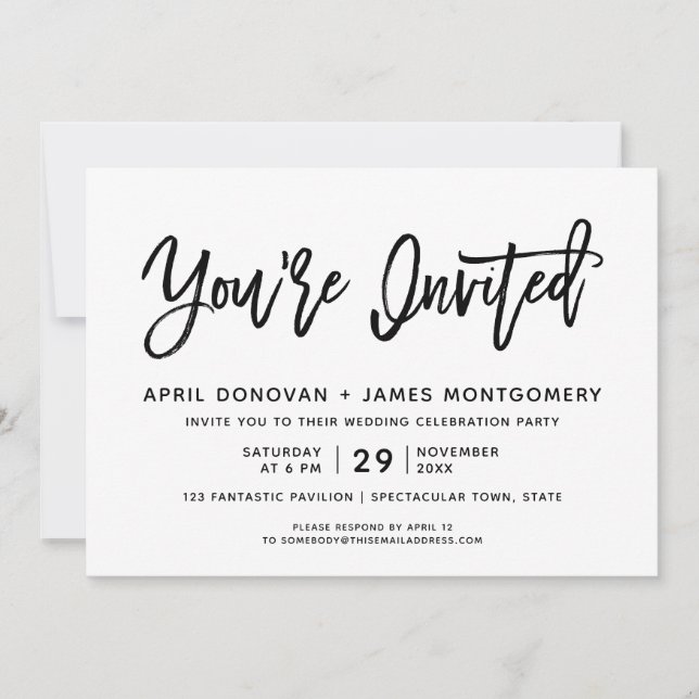 Sie sind eingeladen, Brush Typografy Wedding Einla Einladung (Vorderseite)