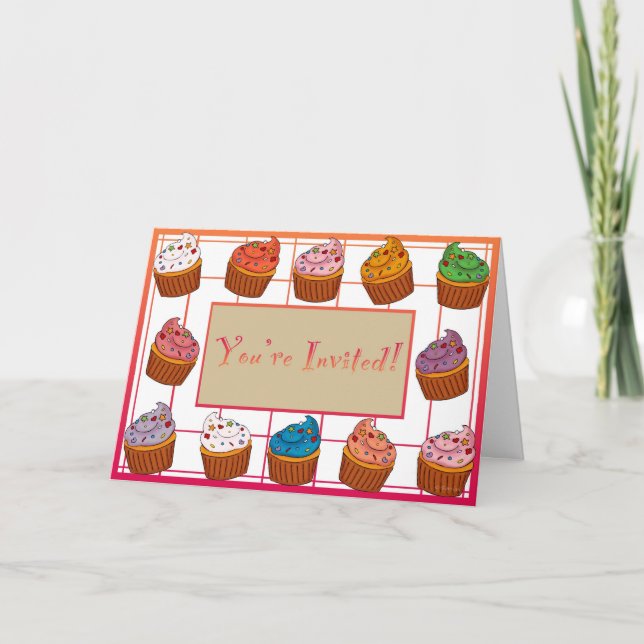 "Sie sind eingeladen" Cupcake Gruß Einladung (Vorderseite)