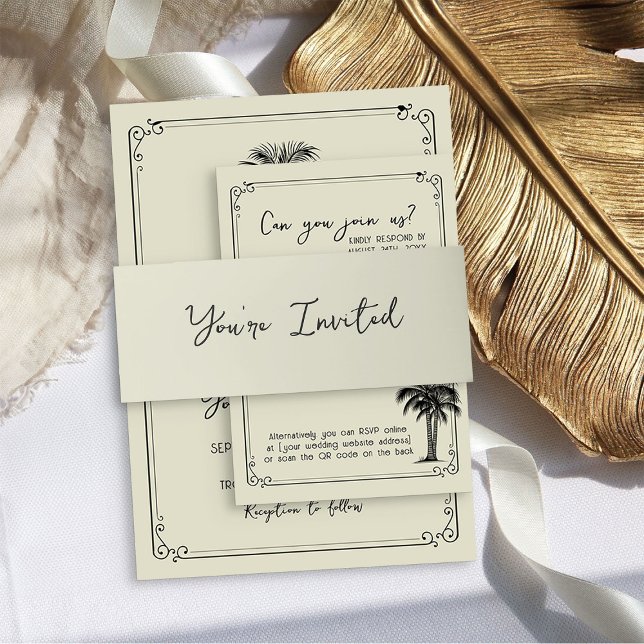 Sie sind eingeladen, die Vintage Palmenhochzeit zu Einladungsbanderole (Informal Belly Band - from my Vintage Palm Wedding Collection)
