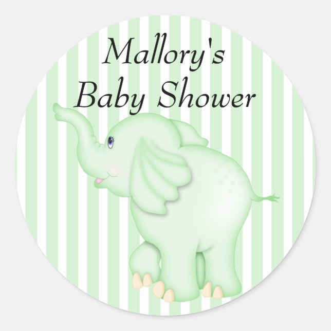 Sie sind eingeladen Green Elephant Baby Dusche Runder Aufkleber (Vorderseite)