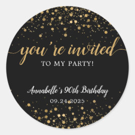 Sie sind eingeladen Party Gold Black Confetti Gebu Runder Aufkleber