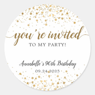 Sie sind eingeladen Party Gold Confetti Dots Gebur Runder Aufkleber